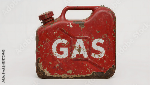 Vintage Red Gas Can with Weathered and Worn Texture