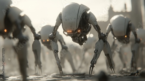 A horde of futuristic, robotic creatures
