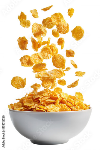 Falling Cornflakes and Milk Splash Transparent Background