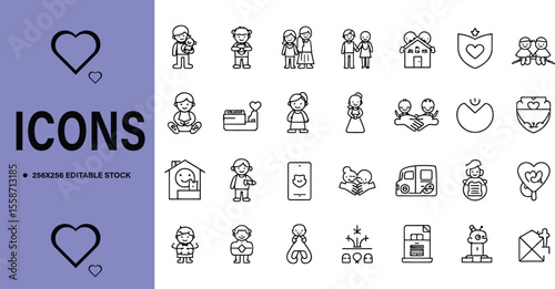 Family and Relationship Icons Line Art Illustrations of Love Connection and Togetherness