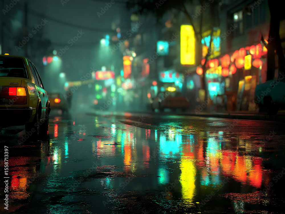 Fototapeta premium neon reflections: rainy city nights