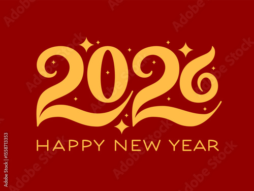 2026 Elegant Hand Lettering. Happy New Year Phrase. Handwritten Festive Text. 