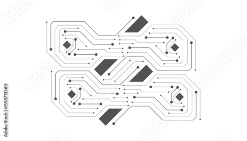 Computer communication cybernetic element. Circuit board vector illustration. High-tech technology background texture.
