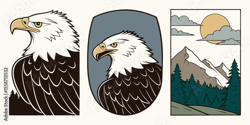 American Bald Eagle Vector Illustration Set | Patriotic Bird of Prey Graphics