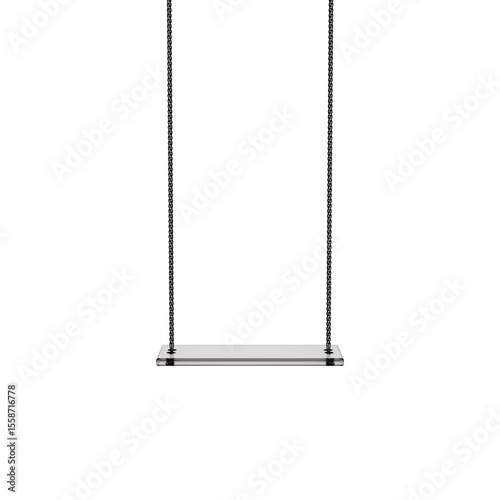 Glass swing and chains isolated, 3d rendering cosmetic product display podium