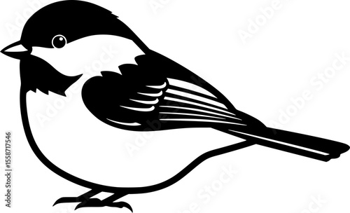 chickadee line art silhouette vector illustration
