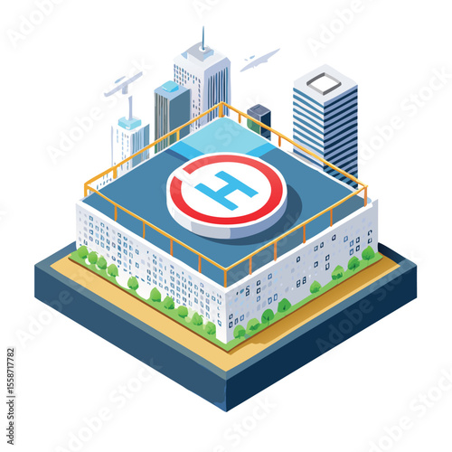 Rooftop helipad on a building roof vector art design 