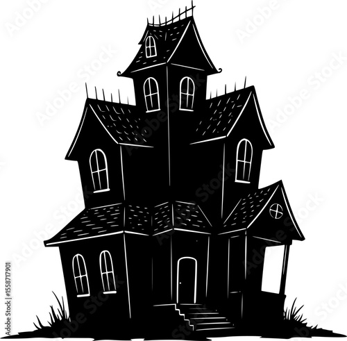 haunted halloween house line art silhouette vector illustration
