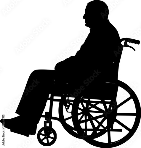 elderly man sitting in a wheelchair line art silhouette vector illustration
