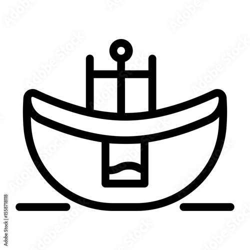Isolated outline boat icon vector illustration of a small fishing boat on the water line