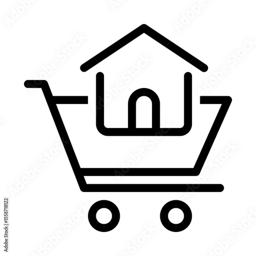 Buy a house online real estate shopping cart icon for property purchase and home buying vector