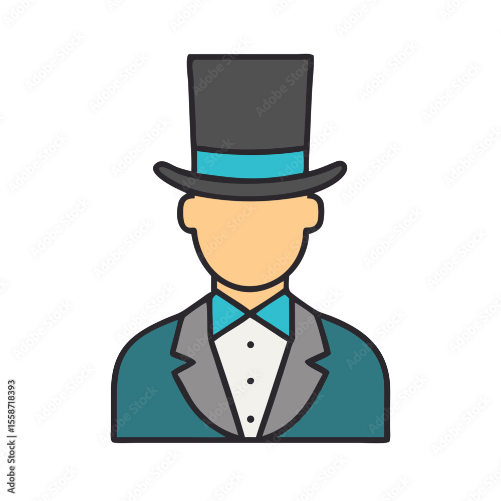 Flat Colored Gentleman with Hat Icon, Stylish Male Character Symbol
Flat Colored Gentleman with Hat Icon, Stylish Male Character Symbol