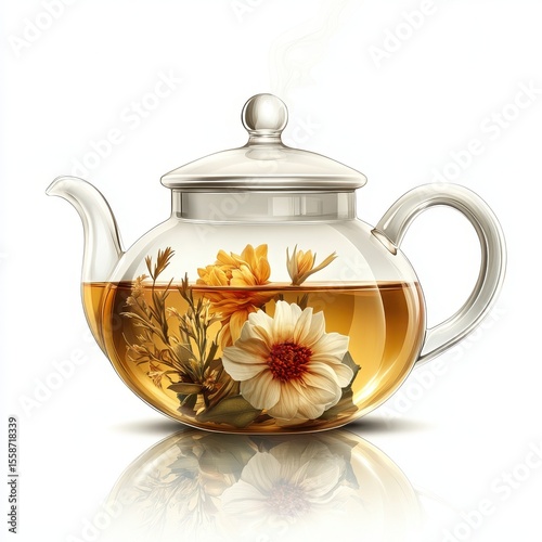 Elegant Glass Teapot with Fresh Herbs and Edible Flowers
