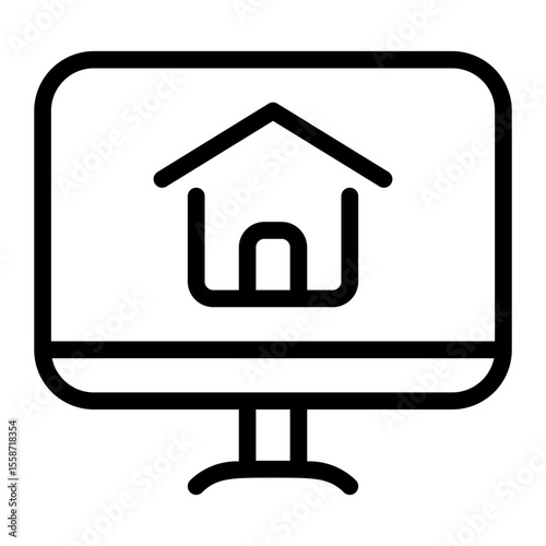 Find real estate online search for houses and property listings on computer screen icon