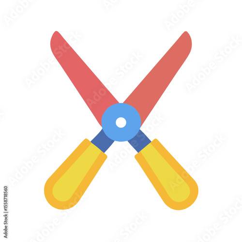 Flat Colored Shears Icon, Cutting Tool Symbol, Garden and Craft Equipment

