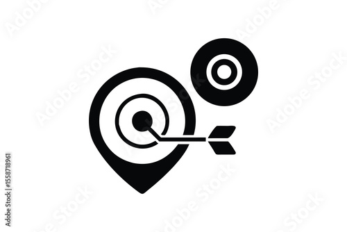 Strategic Target Marketing:  Modern Minimalist Black and White Icon Graphic,  Illustrating Precise Location-Based Targeting and Achievement of Business Goals,  Perfect for Presentations and Marketing 