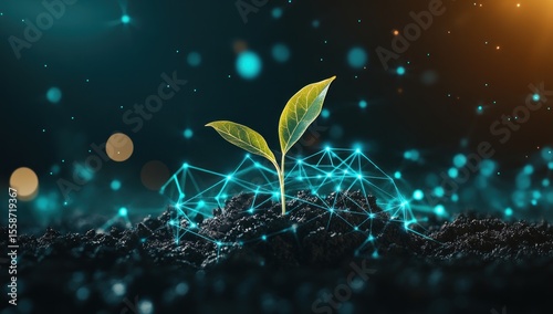 Emerging technologies and sustainable growth depicted with a seedling