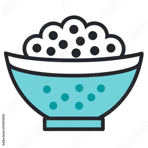 A colorful bowl of small round objects filling the container to the brim vector icon on white background.