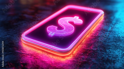 Neon-lit phone with dollar sign graphic