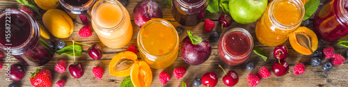 Assortment of berries and fruits jams
