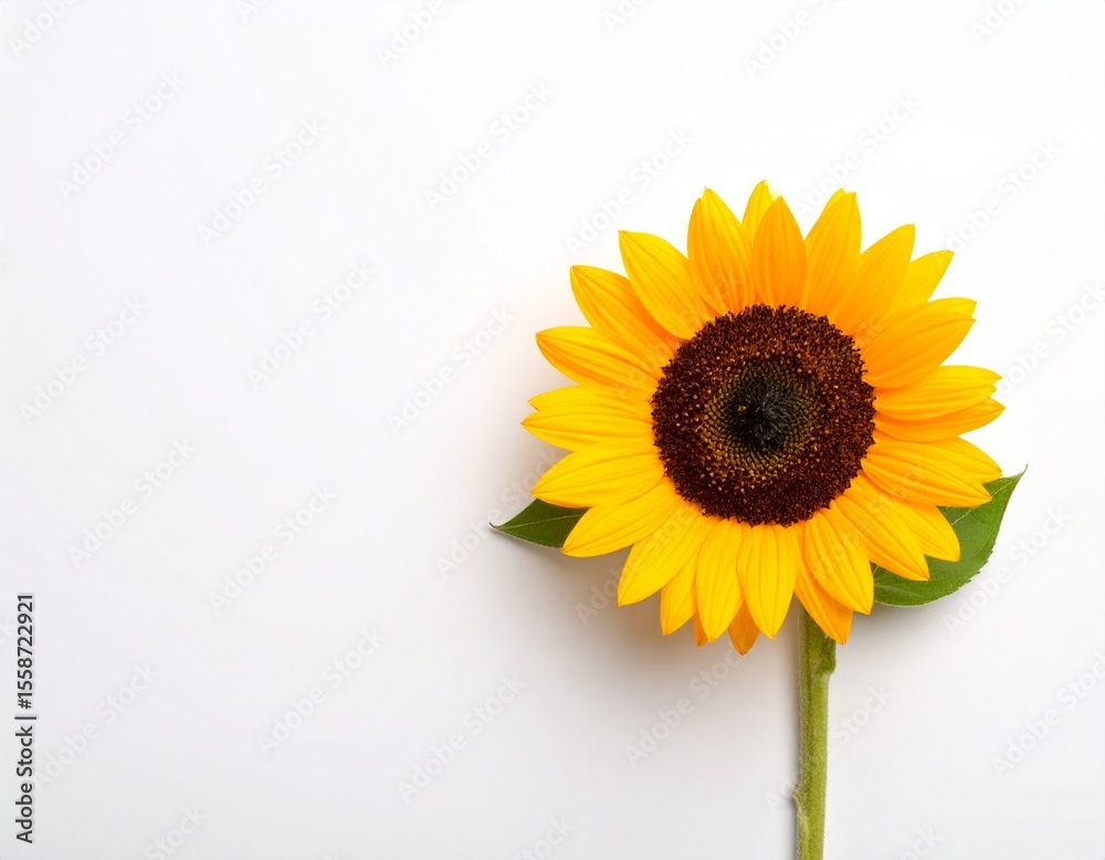 Obraz premium 白背景に咲く一輪のひまわりをリアルに捉えた高解像度の写真素材｜ひまわり,花,夏,黄色,白背景,植物