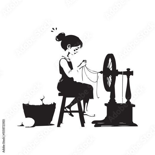 Silhouette vector illustration of people, a man and a woman, sitting at a desk in an office, and a couple with a suitcase in a restaurant