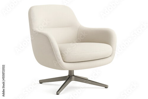 Elegant cream swivel armchair isolated on transparent background, comfort zone