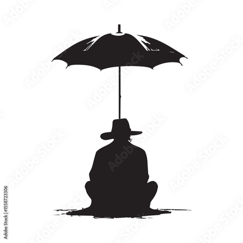 Black and white vector umbrella illustration for rain protection, a common object in any weather season