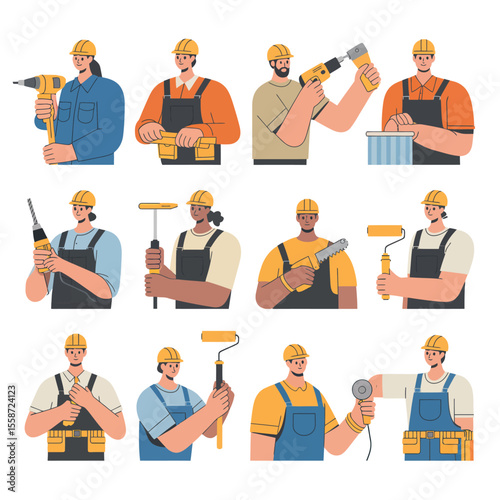 Diverse Construction Workers with Tools