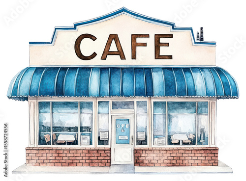 PNG American retro diner restaurant illustration watercolor awning.