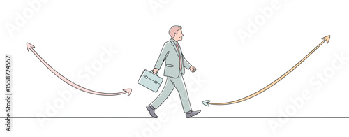 Businessman Walking Towards Growth and Success Arrow