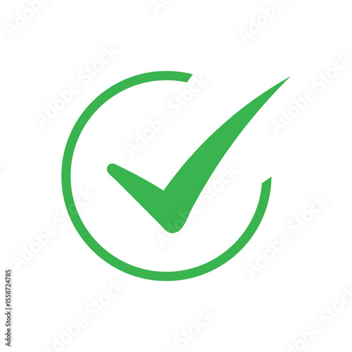 Green check mark icon. Symbol for web  and mobile vector. Check mark in round sign. Vector illustration. 