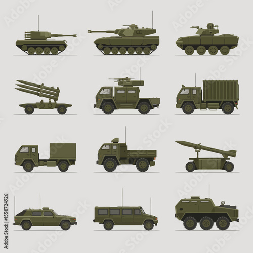 Military Vehicles Collection in Olive Green
