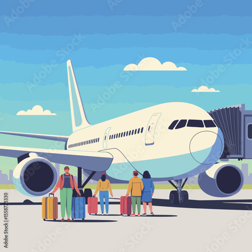 Passengers Waiting To Depart From Airplane At Airport
