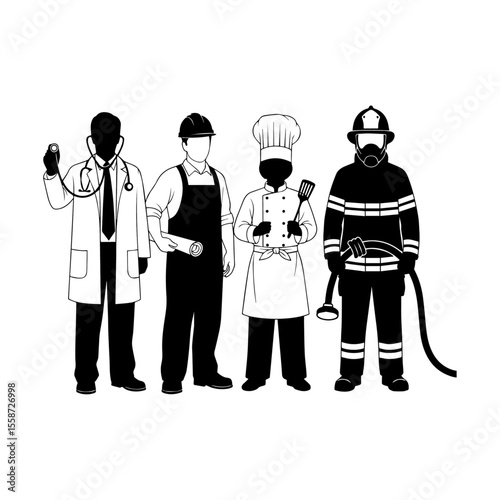 Professional  doctors, safe, constrution workers Silhouettes