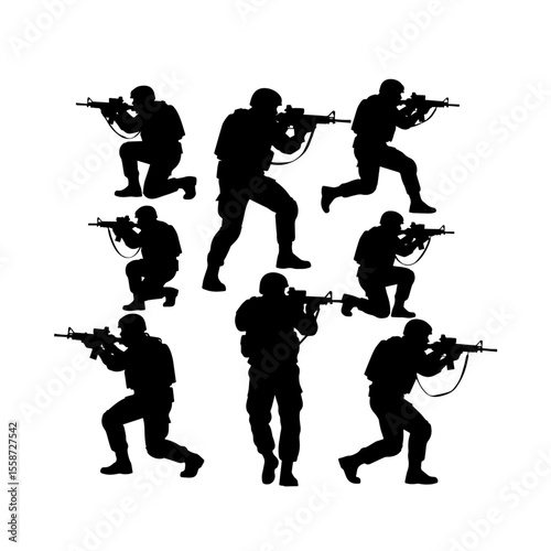 Military Soldier Silhouettes with Rifles