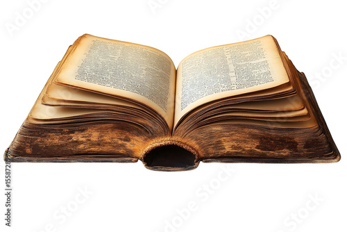 Open book with turning pages classic literature concept isolated on white background