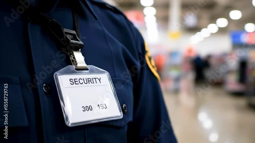 Security personnel in uniform standing in a busy indoor environment, overseeing crowd activities