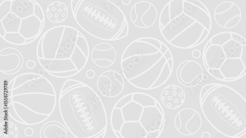 Pattern of Various Sports balls on Gray Background