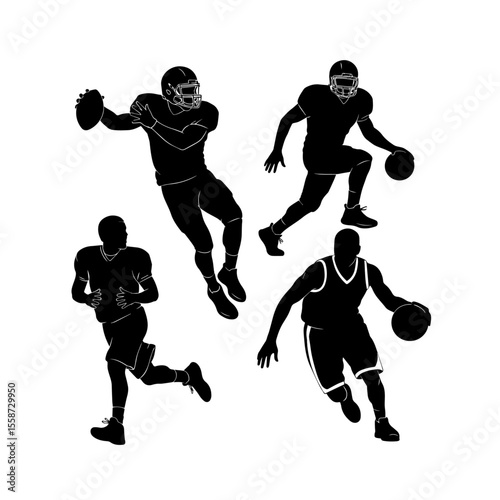 American Football and Basketball Players Silhouettes photo