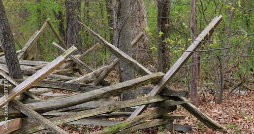 Gettysburg Pennsylvania civil war battlefield fence forest. Battle of Gettysburg, July 1 to July 3, 1863. 51,000 soldiers killed, wounded, or missing. memorial to the soldiers who fought and died.