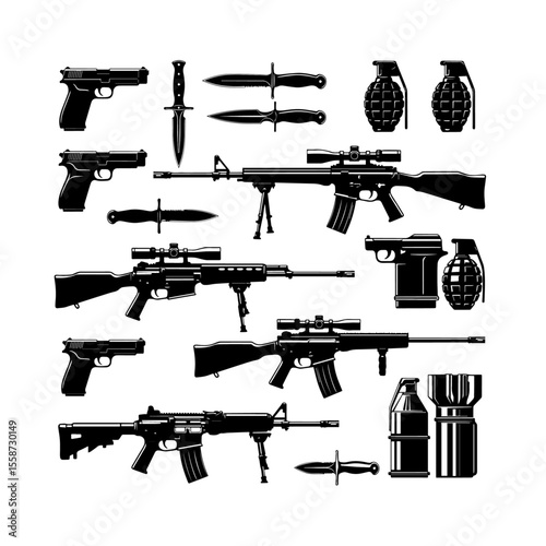 Military and Combat Weapon Silhouettes Collection