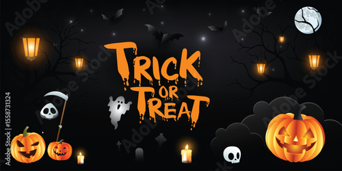 Spooky Trick or Treat Halloween Night Scene