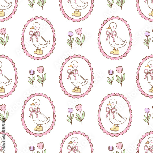 Pastel cottagecore spring goose seamless pattern Printable fabric Digital paper