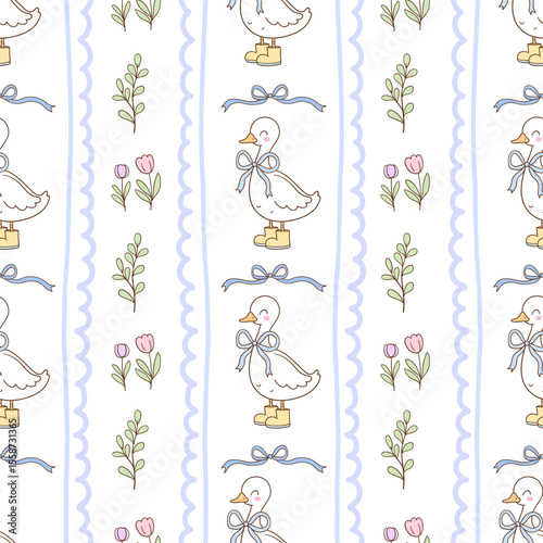 Preppy blue stripe silly goose seamless pattern Printable fabric Digital paper