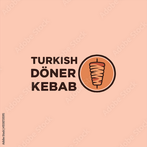 A logo design for a Turkish Doner Kebab restaurant, featuring a stylized illustration of the meat on a rotating spit.
