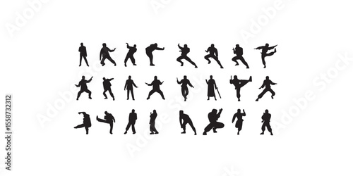 Print  The image features a compilation of modern ninja silhouettes on white