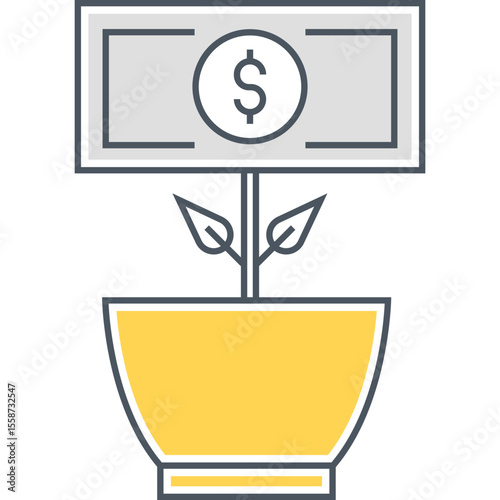 Visualize investment growth and financial planning with money plant icon illustration