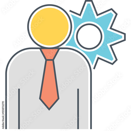 Illustration of business man with gear for problem solving and creative thinking concept