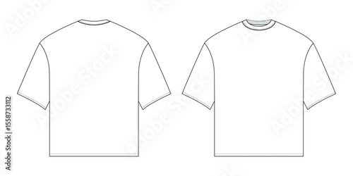 Oversized T-Shirt Vector Template: Minimalist vector template featuring a front and back view of a blank, oversized t-shirt, perfect for apparel design mockups.
